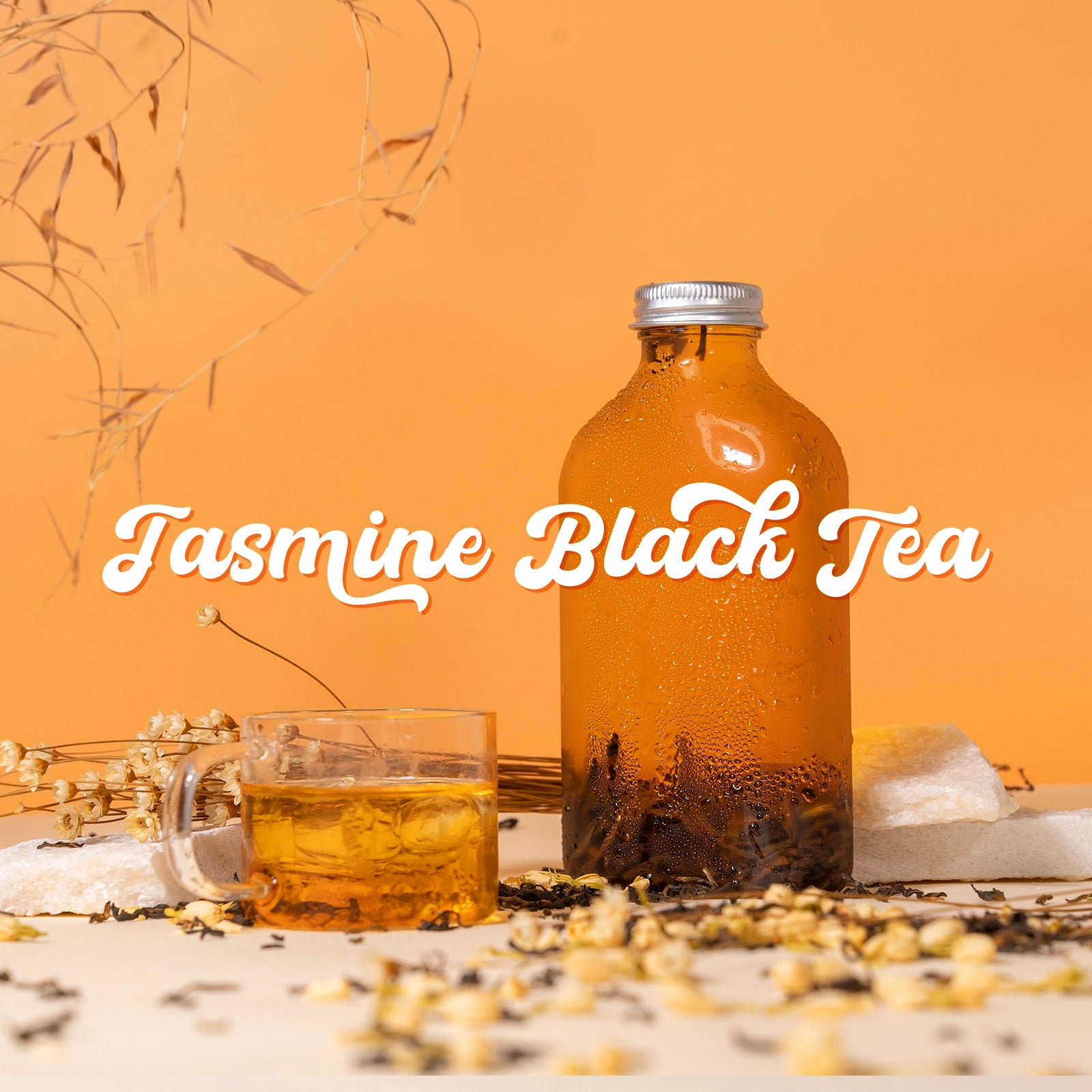 Sweet, Smooth Jasmine Yunnan Black Tea - Traditional 3-Scent Jasmine Black Tea with Rich Jasmine Fragrance | 1600m Fengqing Mountain High Fermentation Jasmine Black Tea | 3.5oz (100g) For Afternoon