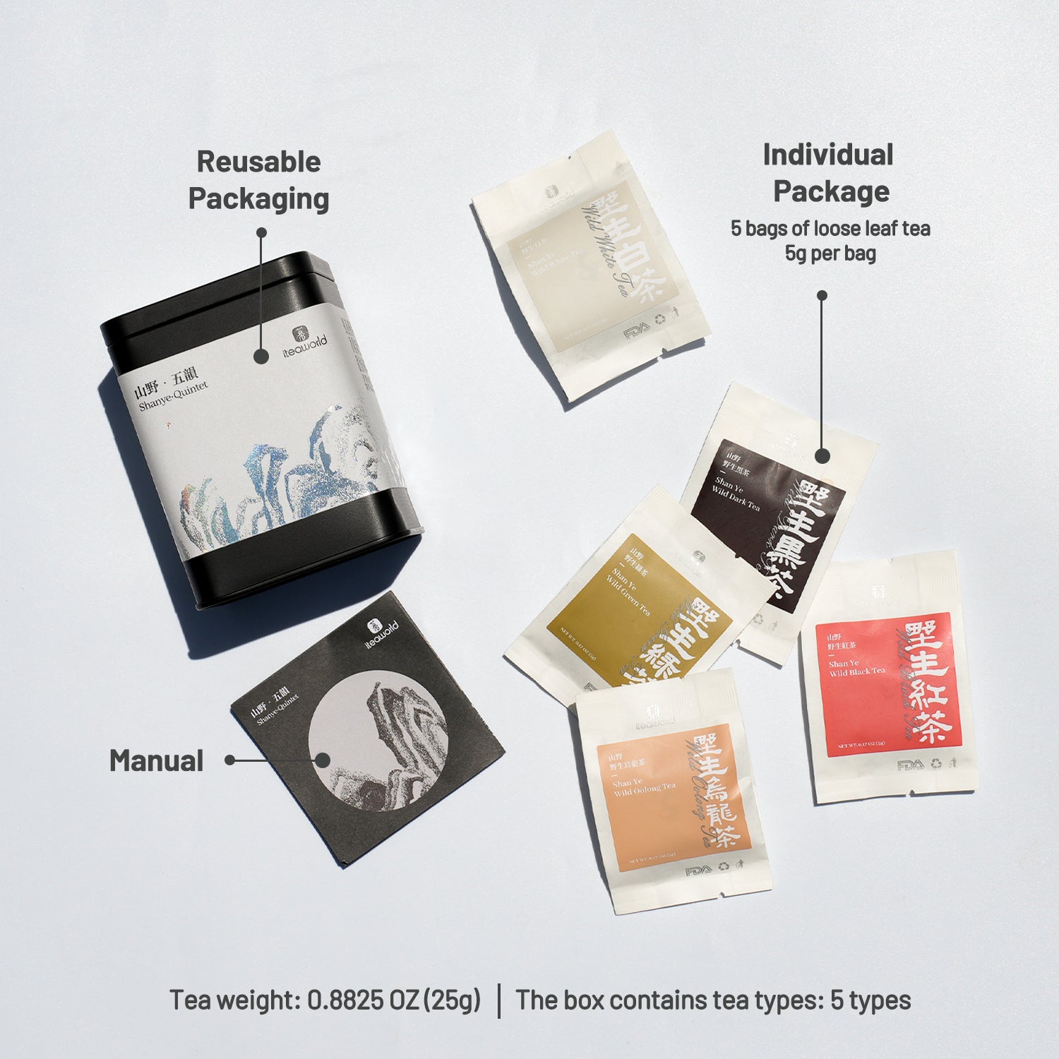 Organic Chinese Tea Sampler – 5 Wild Varieties 25g