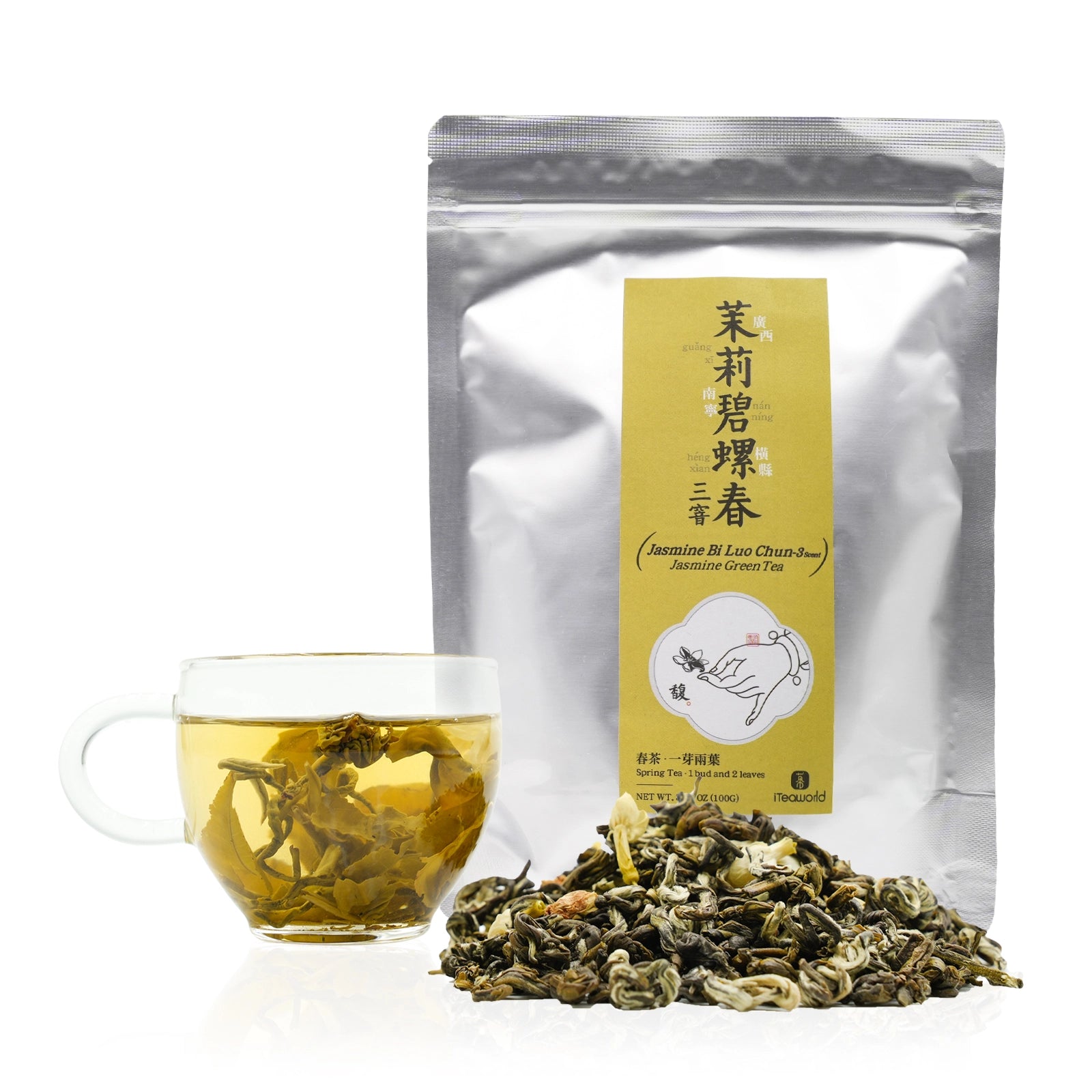 Jasmine Bi Luo Chun | Traditional 3-Scent Jasmine Green Tea (One Bud with Two Leaves) – Subtle Floral Aroma, Mild Flavor, Handpicked from 2000m High Mountains in Heng County, Guangxi | Summer Harvest June 2024 | 3.5oz (100g) For Afternoon