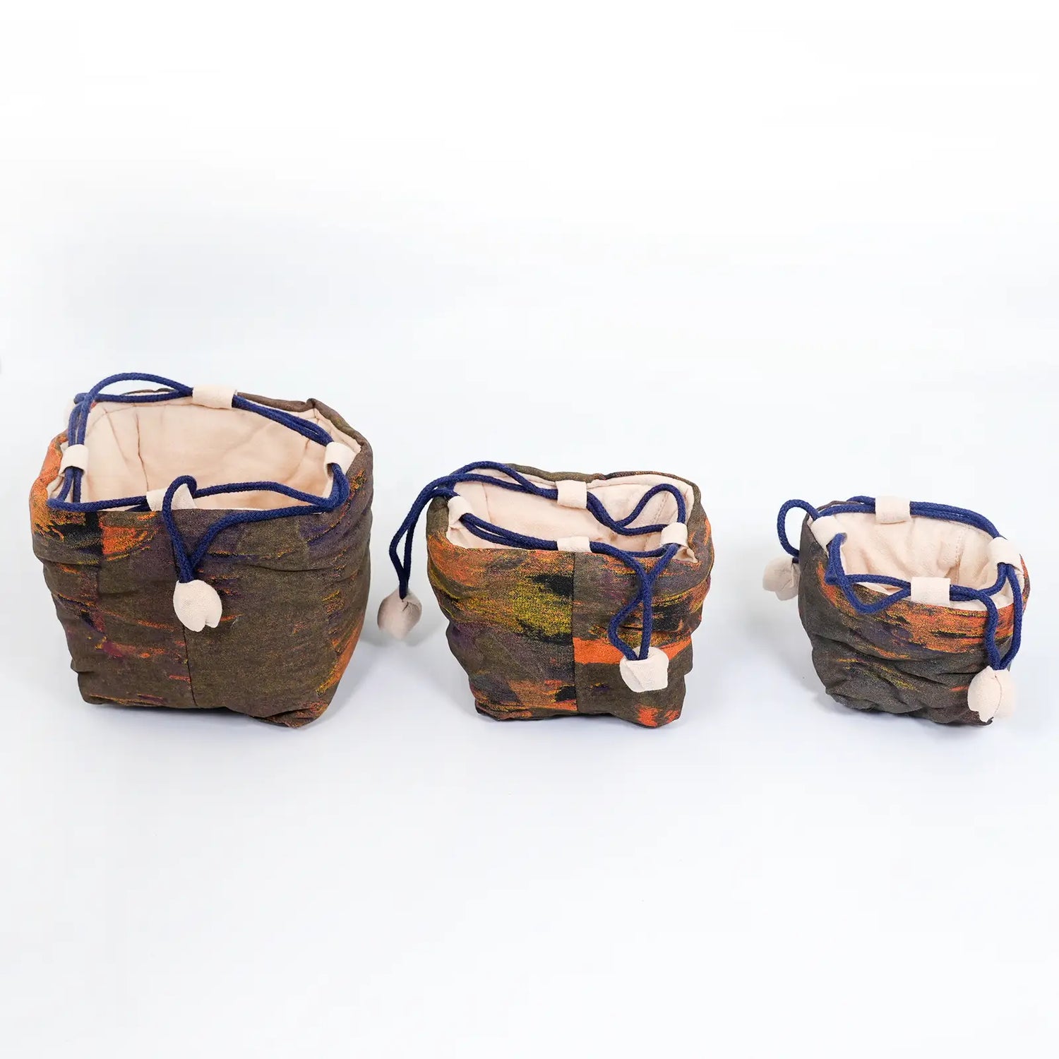 Abstract Landscape Fabric Teapot & Teacup Bag Set (3 Pieces) — Padded Travel Teaware Storage Case