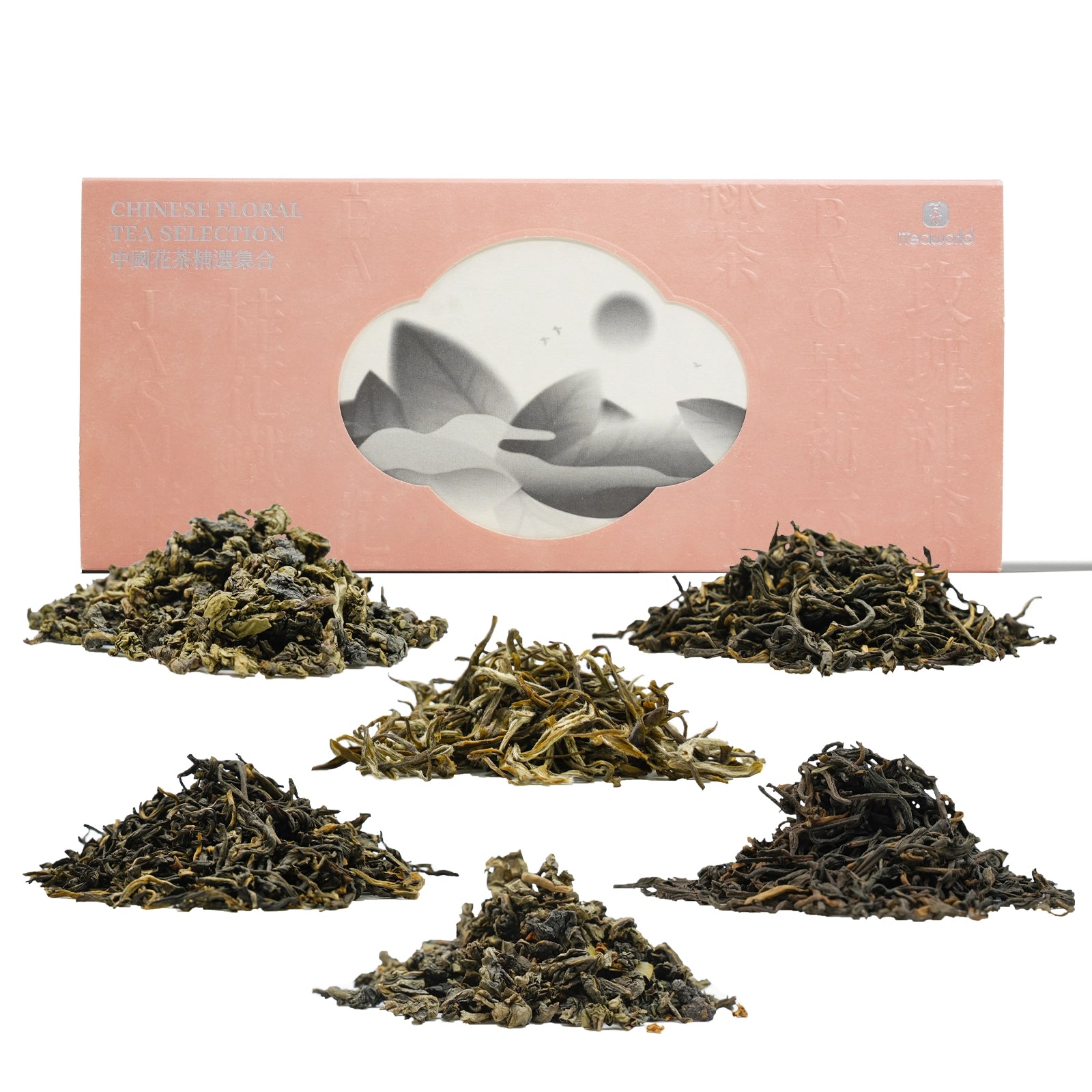 Chinese Scented Tea Collection Includes: Rose Black Tea, Jasmine Black Tea, Osmanthus Oolong, Jasmine Oolong, Jasmine Dark Tea, Jasmine Green Tea (scented 3-5 times).