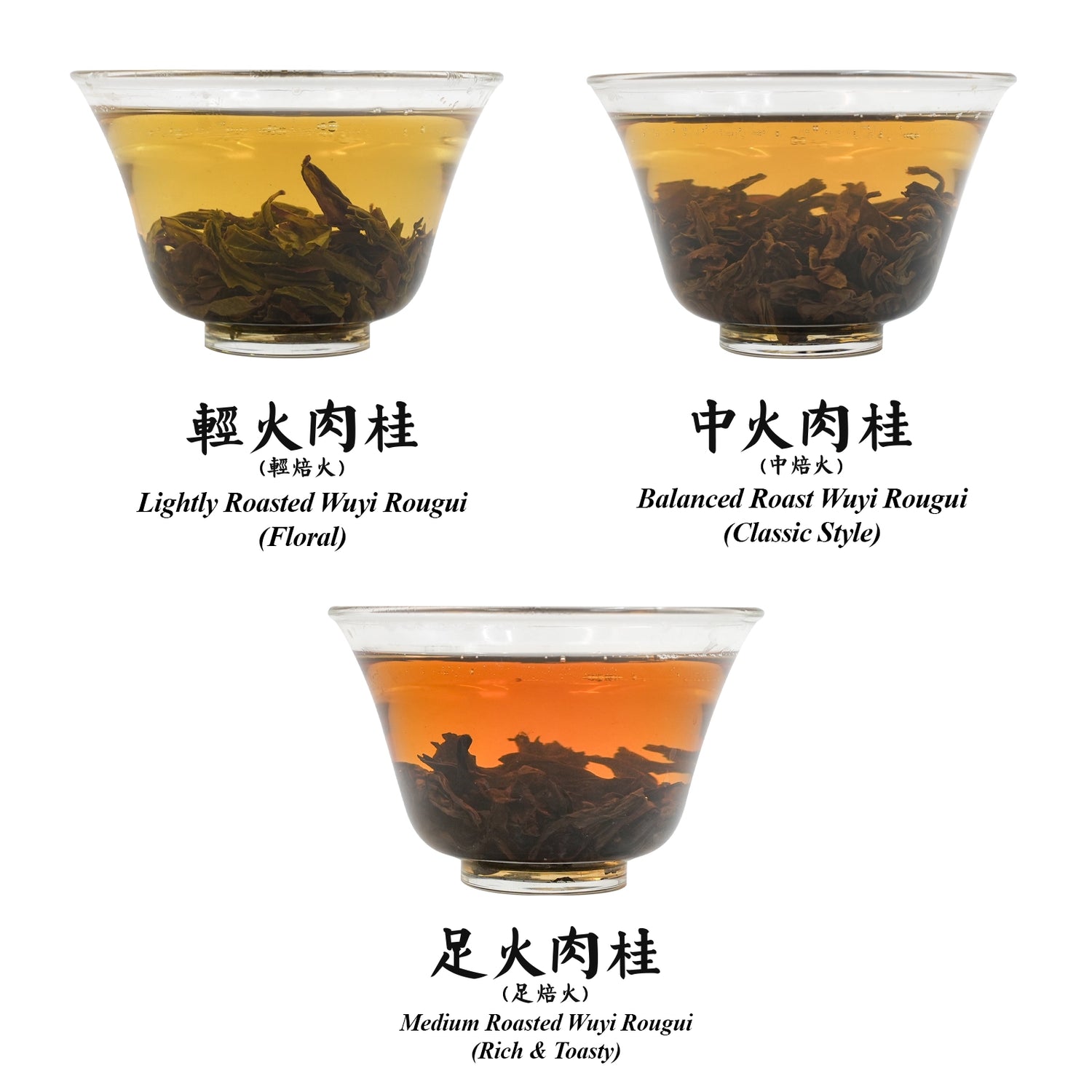 Wuyi Oolong Comparison Set: 3 Roast Levels (Light to Heavy Fire) 60g