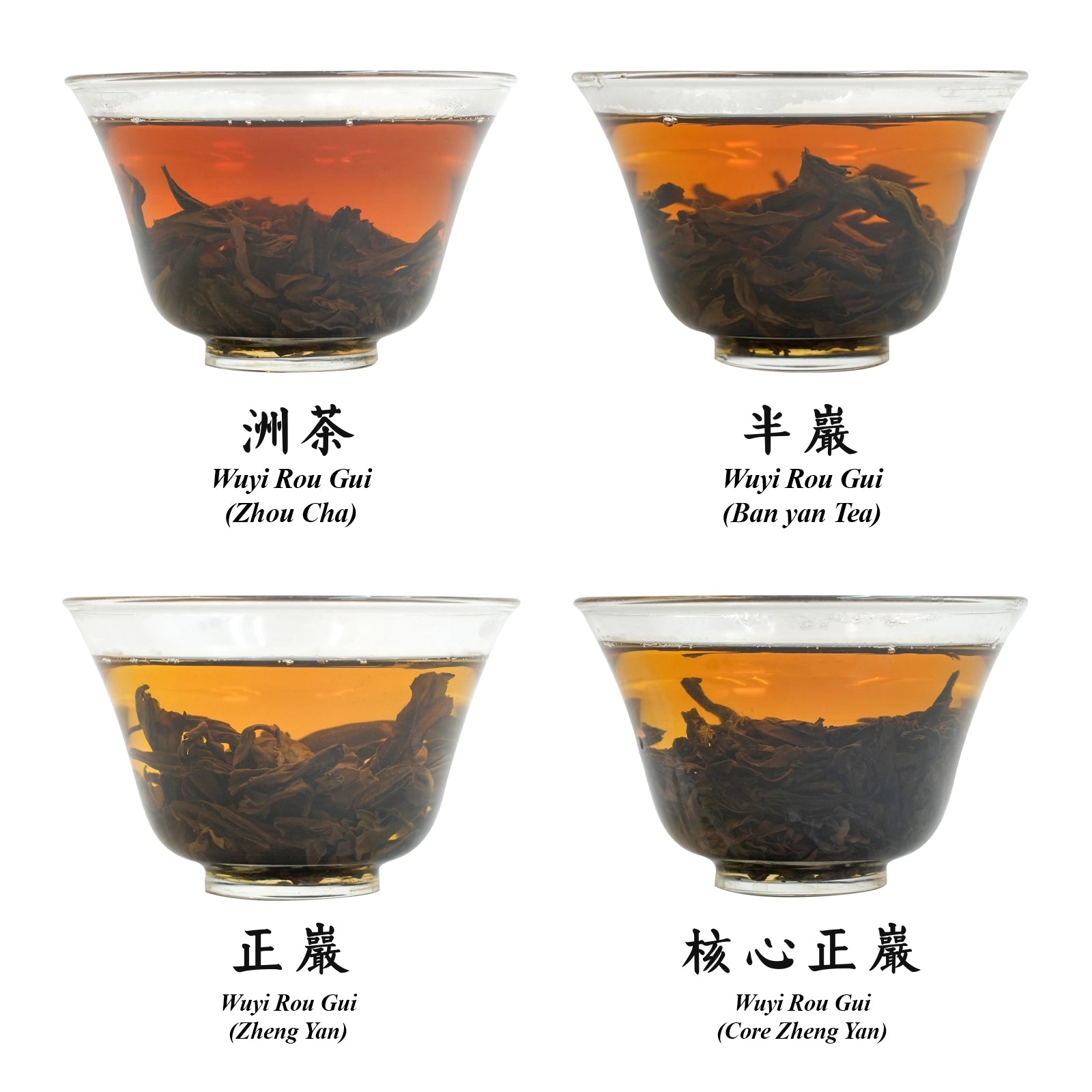 Wuyi Rou Gui Oolong Collection by Soil Types(Core Zheng Yan&Zheng Yan&Ban Yan&The core "Zheng Yan"),Wuyi Rock Tea is roasted at high temperatures using charcoal，2024