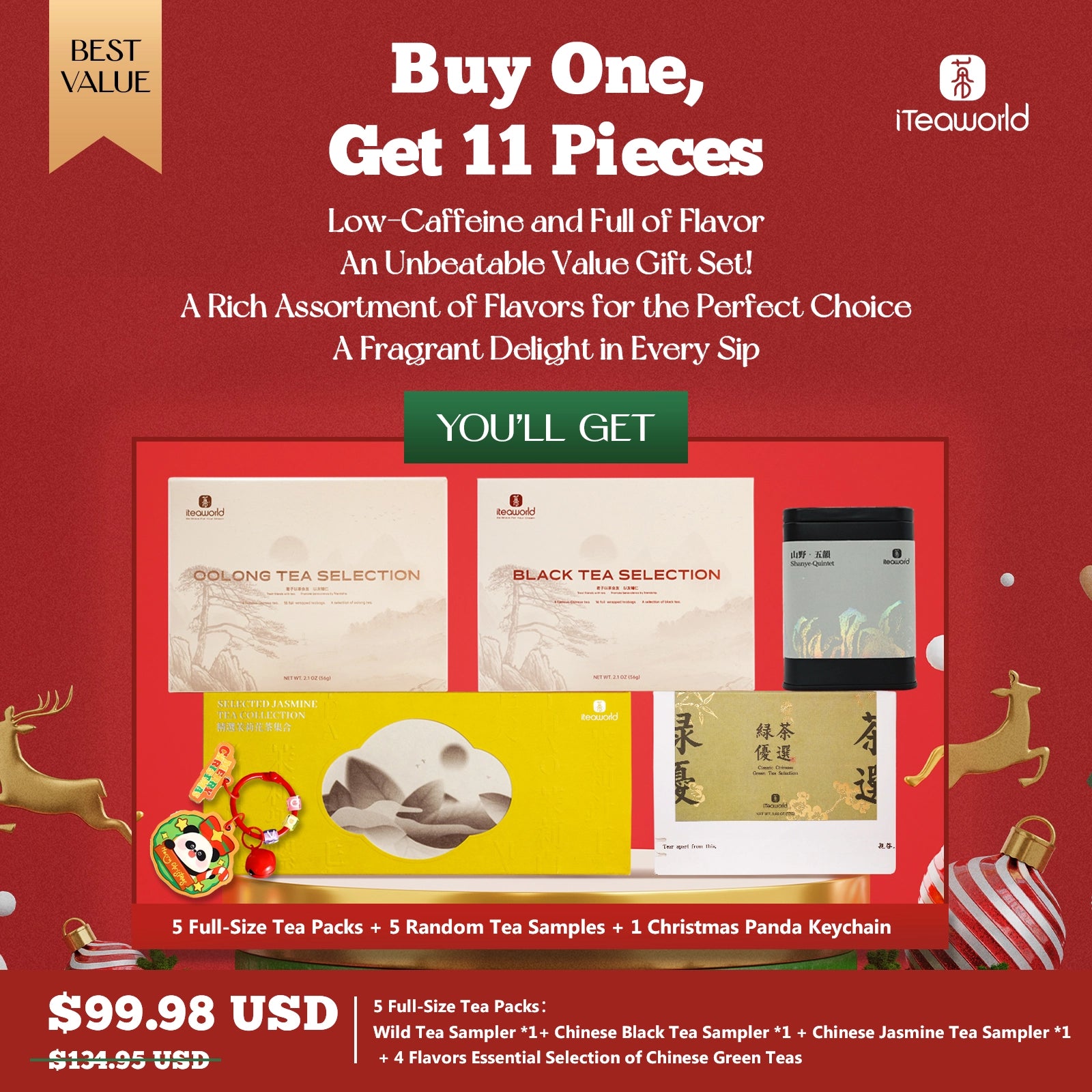 iTeaworld Best Value Five-in-One Handpicked Delights Christmas & New Year Teas Bundle: A No-Brainer Selection with  for Tea Lovers