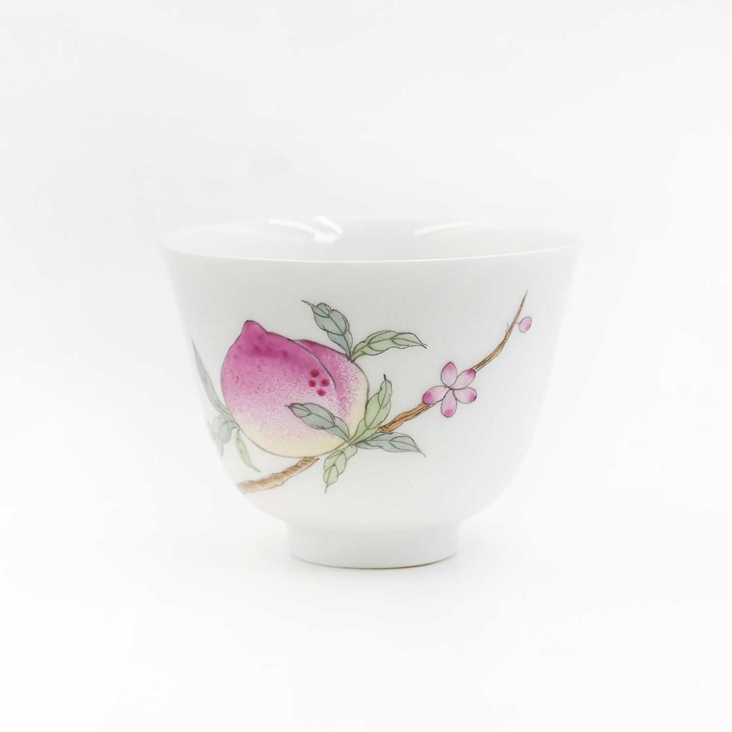 Blue and white porcelain Jingdezhen tea cup - hand-painted pastel peach pattern-80ml