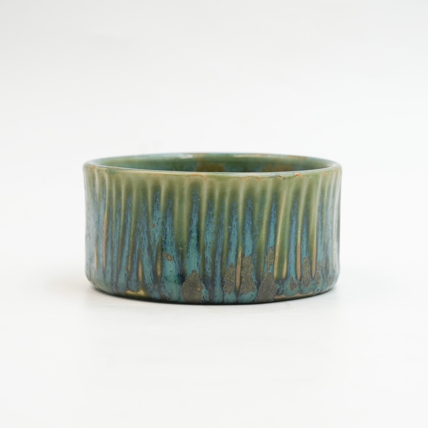 Jun ware tea cup-handmade pine green striped master cup-90ml