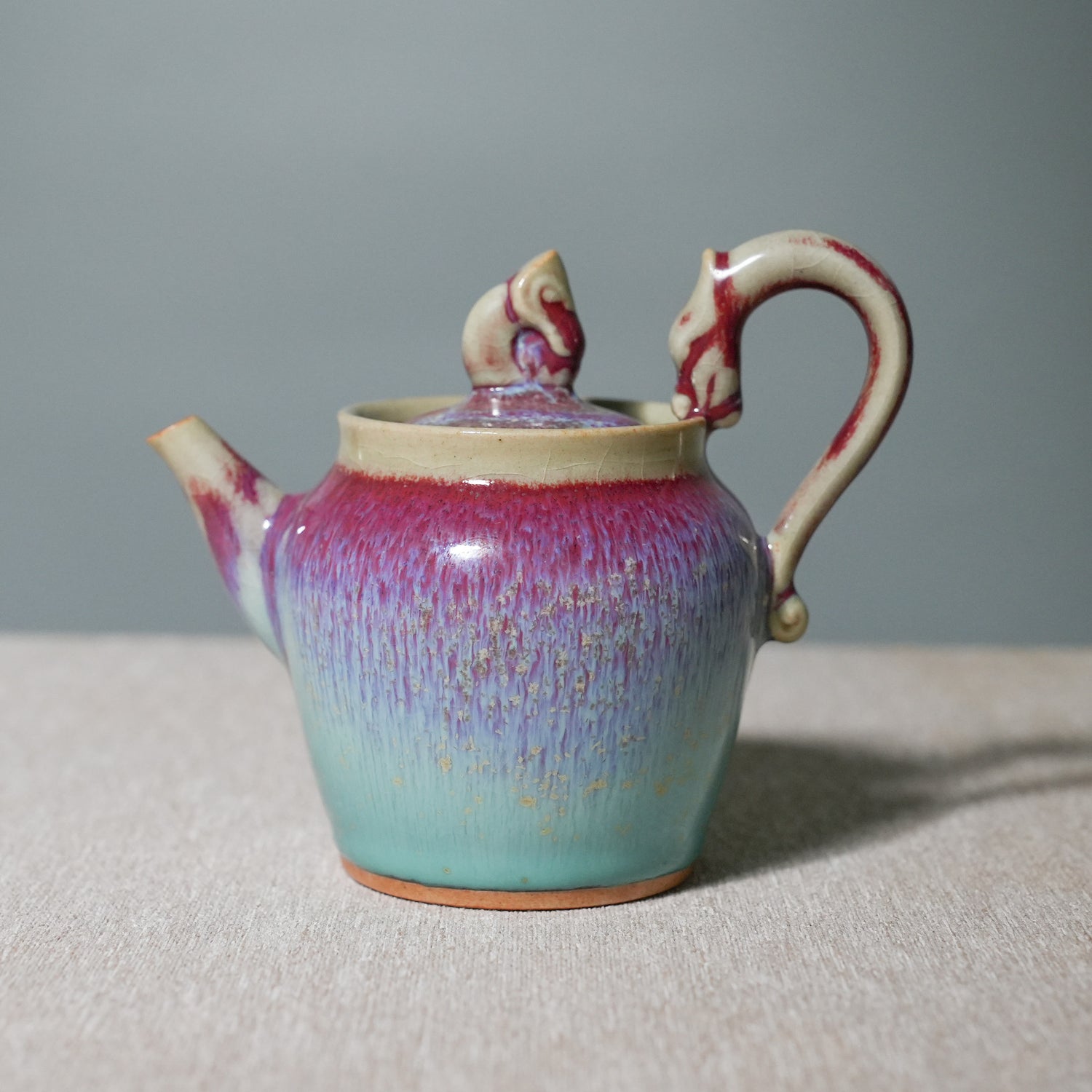 Handmade Jun ware-purple blue glaze dragon head teapot-200ml