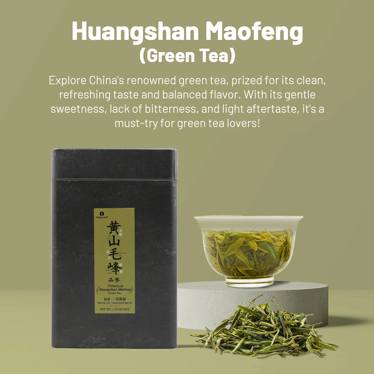 Huangshan Maofeng Chinese Green Tea (One bud with two leaves) – Fresh Orchid Aroma, Robust High-Mountain Flavor from 800m in Huangtian Village, Huangshan, Anhui | Spring Harvest April 2024 | 1.76OZ (50g) For Morning