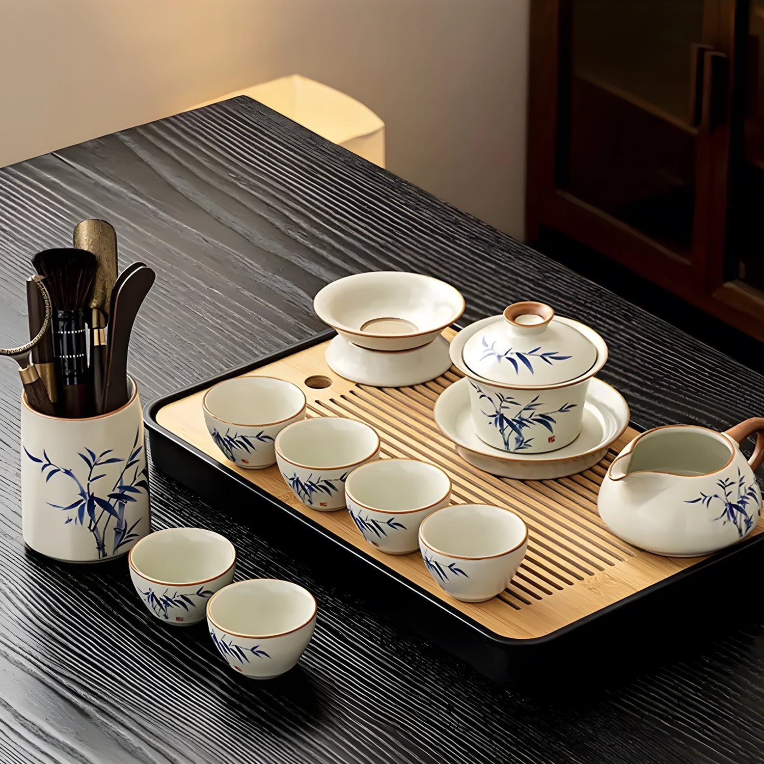 Chinese Tea Set Ru Kiln with Gaiwan, Tea Table, and More