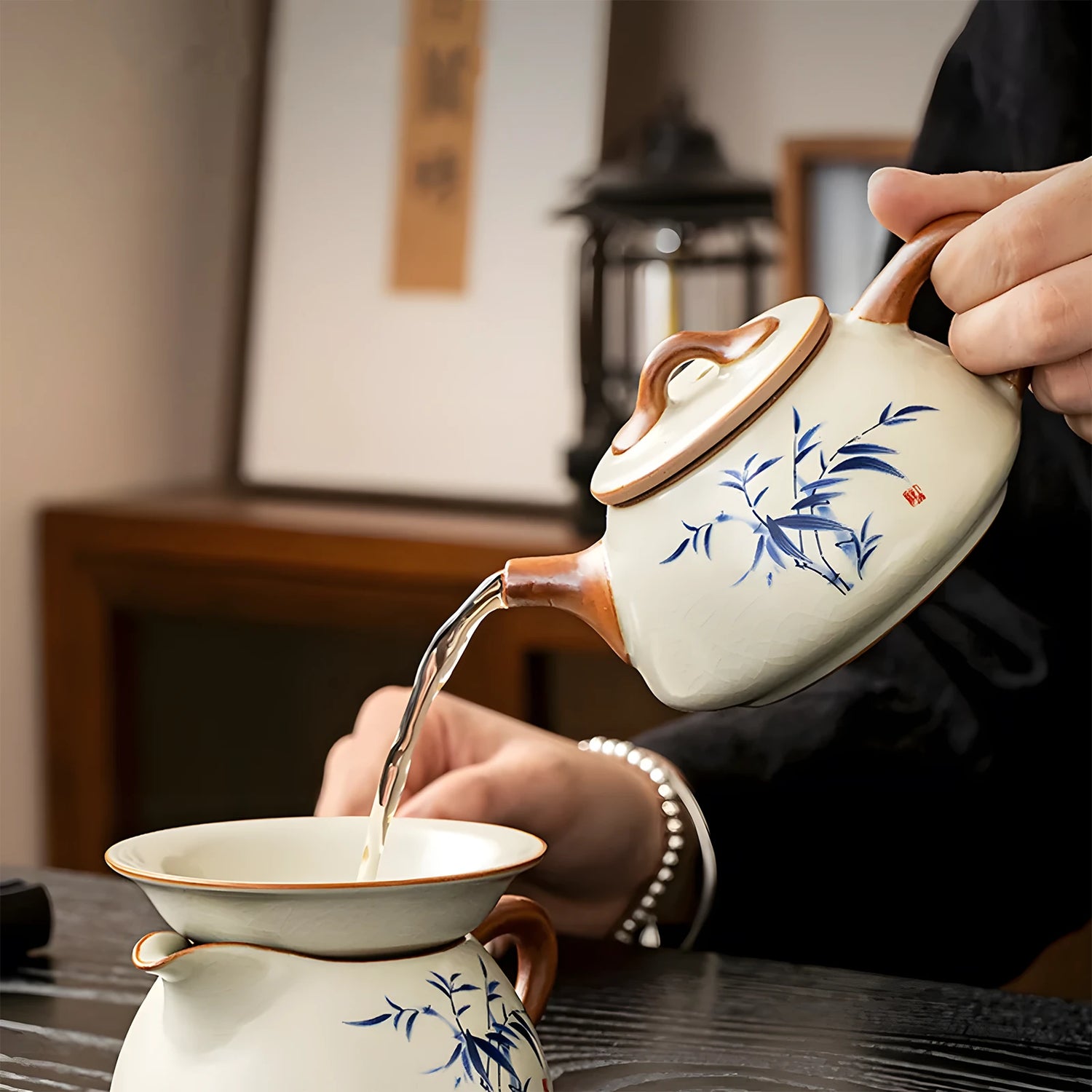 Ru Kiln / Ruyao Shipiao Teapot 230 mL – Crackle Glaze Porcelain Teapot with Bamboo Design