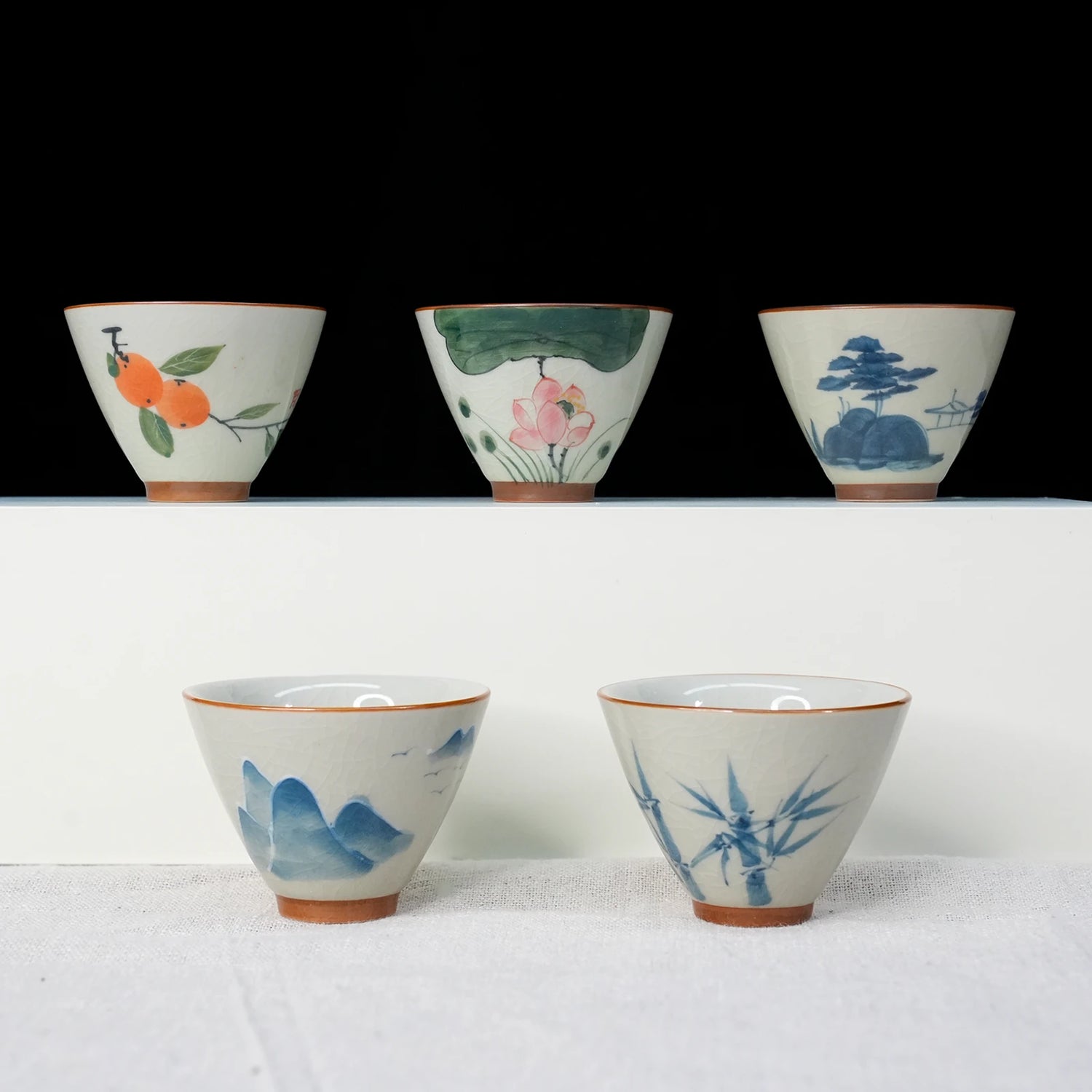 Hand-Painted Ge Kiln “Douli” Cup Set – 50 mL
